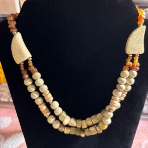 Unique carved stoned - multi-colored beaded Necklace